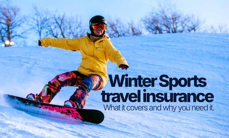 UK travelers enjoying winter sports holiday travel insurance.